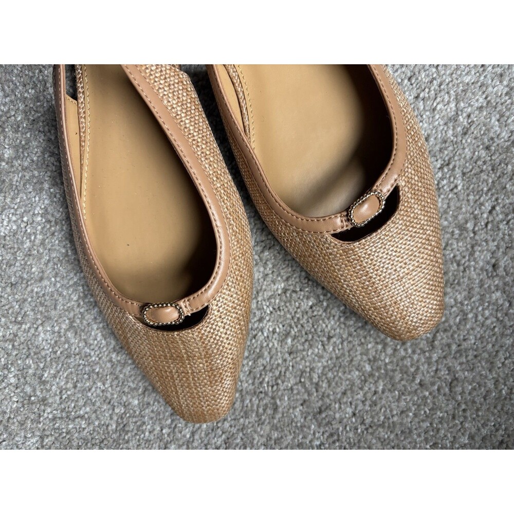 J CREW  Woven slingback flats Natural Raffia Brown Leather Trim CG130 7.5 NWT